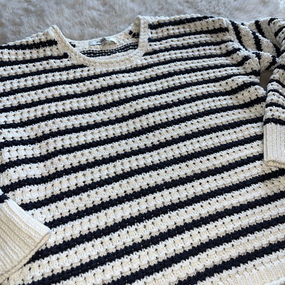 Madewell Striped Open-Stitch Austen Pullover Sweater White and Blue XS - Picture 8 of 15